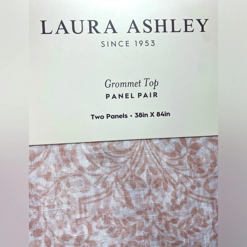 Laura Ashley Grommet Top Taupe White Floral Sheer Curtain Panel Pair 38